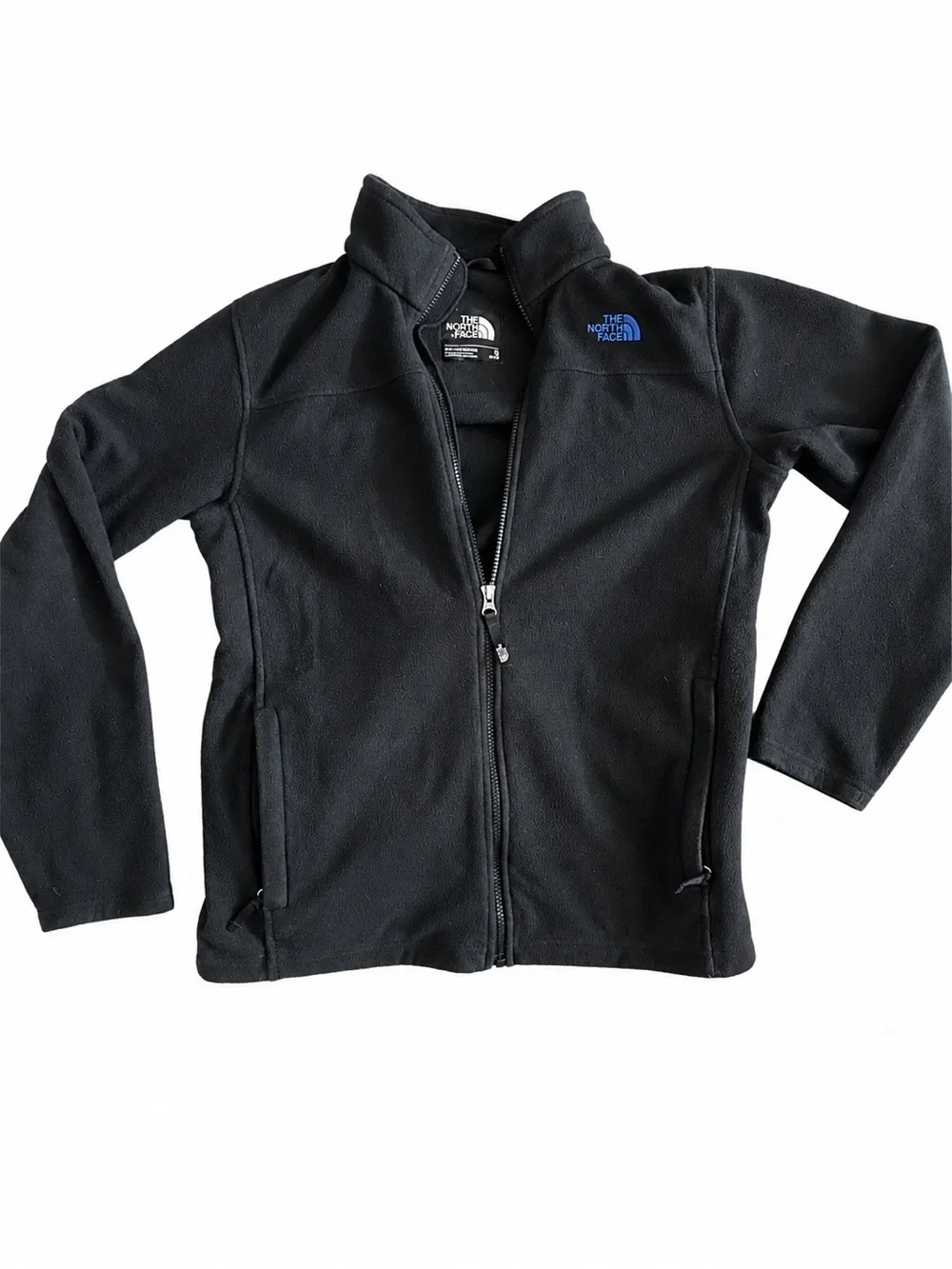 The North Face Boys XL Black Full Zip Fleece Jacket Blue Logo
